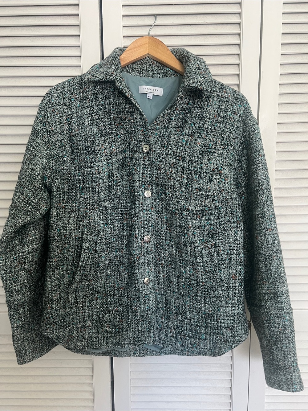 Derek Lam Green Tweed Button-Up Jacket